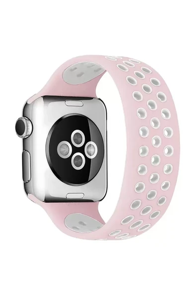 Watch 42Mm Ayarlı Delikli Silikon Kordon - Pembe-Beyaz ürün görseli 1