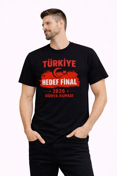 Erkek TÜRKİYE Baskılı Tişört Ay Yıldız 2026 Dünya Kupası Taraftar Forma T-Shirt - Siyah ürün görseli 1