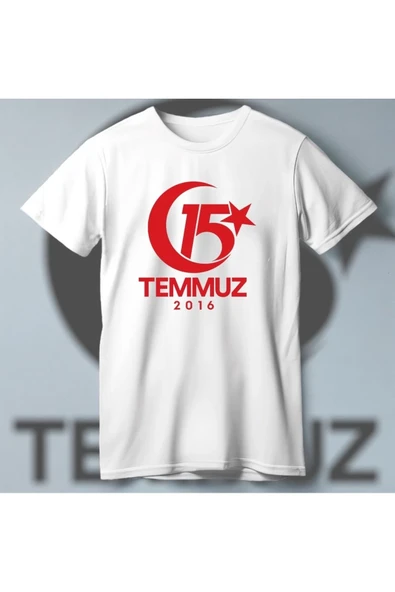 15 Temmuz Demokrasi ve Milli Birlik 2016 Anma Baskılı Bisiklet Yaka T-shirt - Beyaz ürün görseli 1