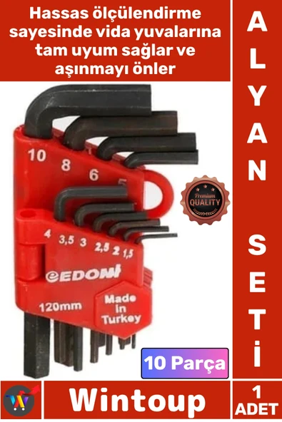 #AlyanSeti Profesyonel Çelik Allen Takımı El Aletleri Sağlam L Tipi 120 Mm 10 Parça Alyan Seti Siyah ürün görseli 1