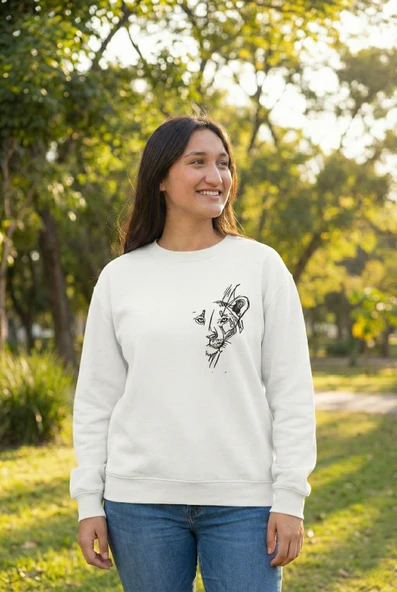 Sevgililer Gününe Baskılı Oversize Bisiklet Yaka Sweatshirt - Beyaz ürün görseli 1