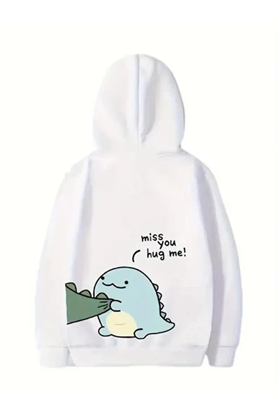 Sevgililer Günü Baskılı Oversize Kapüşonlu Sweatshirt Hoodie - Beyaz ürün görseli 1