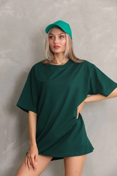 Kadın Regular Fit Tişört Bisiklet Yaka Yazlık Kısa Kol Basıc T-Shirt - Yeşil ürün görseli 1