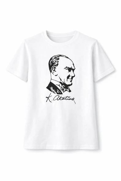 Erkek Çocuk Atatürk Baskılı Tişört Kısa Kollu Bisiklet Yaka T-Shirt - Beyaz ürün görseli 1