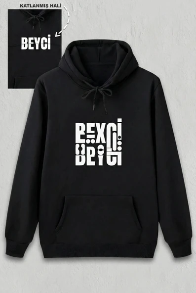 Sevgililer Günü Beyci Hediye Baskılı Oversize Kapüşonlu Sweatshirt - Siyah ürün görseli 1