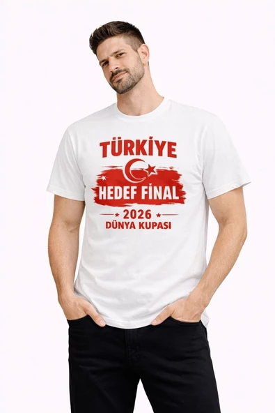 Erkek TÜRKİYE Baskılı Tişört Ay Yıldız 2026 Dünya Kupası Taraftar Forma T-Shirt - Beyaz ürün görseli 1
