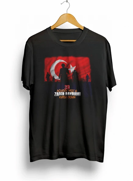 30 Ağustos Zafer Bayramı Atatürk Baskılı Oversize Bisiklet Yaka T-shirt - Siyah ürün görseli 1