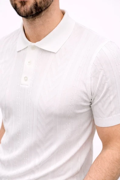 Erkek Yazlık Triko Tişört Kısa Kol Polo Yaka Düğmeli T-Shirt - Beyaz ürün görseli 1