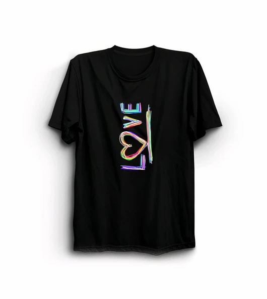 14 Şubat Sevgililer Günü Love Baskılı Oversize Bisiklet Yaka T-shirt - Siyah ürün görseli 1