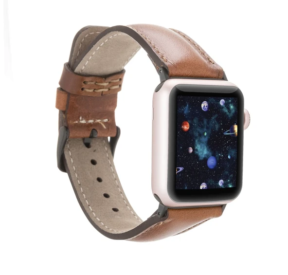 Apple Watch Uyumlu Deri Kordon 38-40-41mm RTST2EF Taba - Resim 5