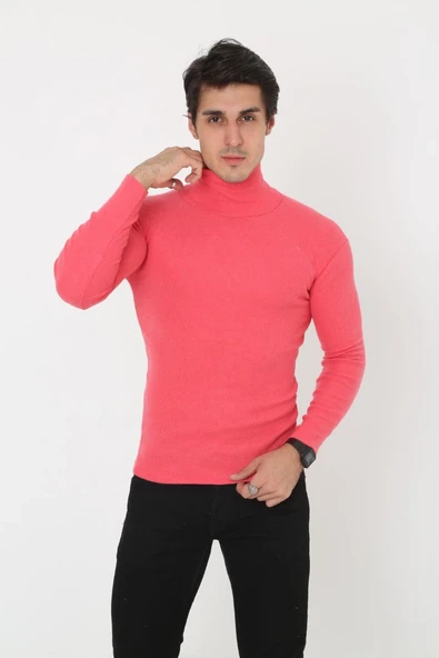 Erkek Fitilli Kaşkorse Kumaş Boğazlı Full Likralı Slimfit Body - Pembe ürün görseli 1
