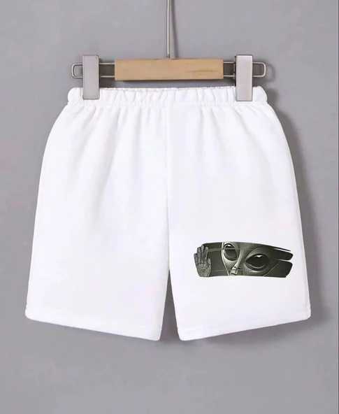 Kadın Beli Lastikli Baskılı Mini Şort - Beyaz ürün görseli 1