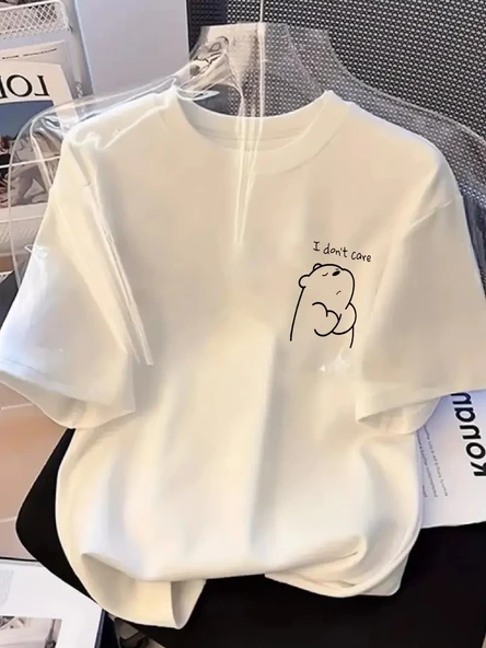 Kadın T-Shirt Kısa Kollu, "Umrumda Değil" Baskılı tişört - Beyaz ürün görseli 1