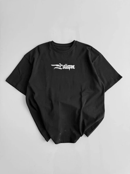Erkek Ön ve Arka Baskılı T-Shirt Kısa Kol Bisiklet Yaka Regular Fit Tişört - Siyah ürün görseli 1