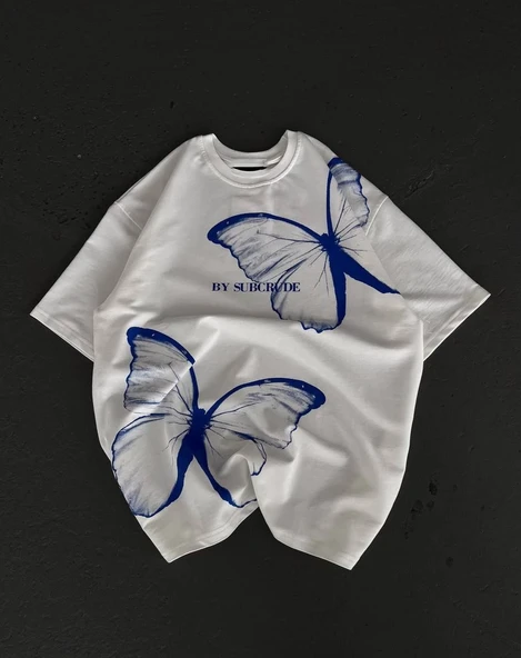kadın  Bisiklet Yaka Baskılı Oversize T-Shirt - Beyaz ürün görseli 1