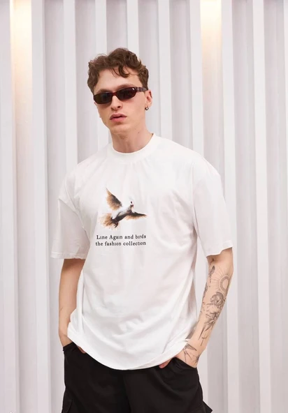 Erkek Kısa Kol Yazlık Tişört Bisiklet Yaka Baskılı Oversize T-Shirt - Siyah ürün görseli 1