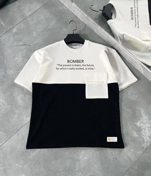 ERKEK Tişört Torba Cepli Parçalı Kısa Kol T-Shirt - iyah ürün görseli 1