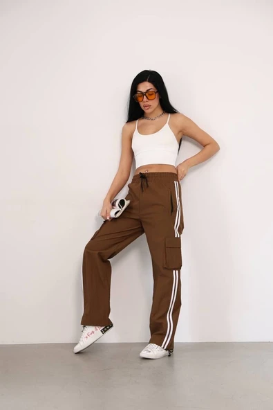 Kadın Praşut Kargo Cepli Baggy Eşofman Alt pantolon - Kahve ürün görseli 1