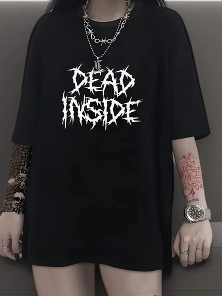 Kadın T-shirt Bisiklet Yaka Oversize Kısa Kollu Tişört - Siyah ürün görseli 1