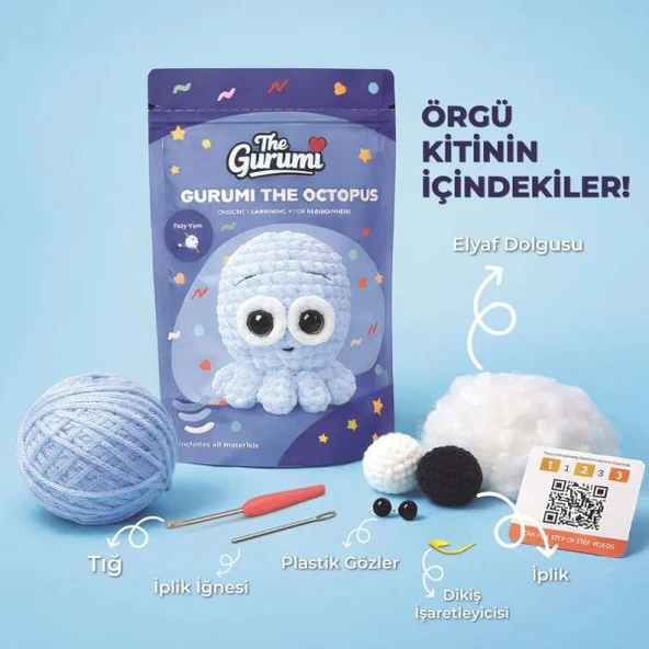 The Gurumi Ahtapot Örgü Öğrenme Kiti (TG001) ürün görseli 1