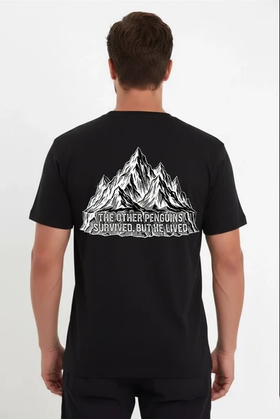 Erkek T-Shirt Nihilist Penguen Baskılı Bisiklet Yaka Kısa kol yazlık Tişört - Siyah ürün görseli 1