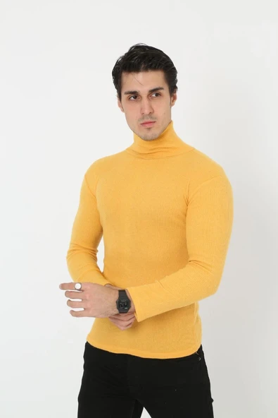 Erkek Fitilli Kaşkorse Kumaş Boğazlı Full Likralı Slimfit Body - Sarı ürün görseli 1