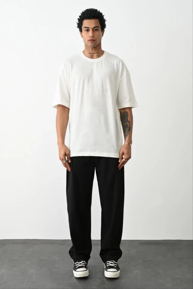 Erkek Tişört Düz Basic Penye Yazlık Bisiklet Yaka Kısa Kol T-Shirt - Beyaz ürün görseli 1