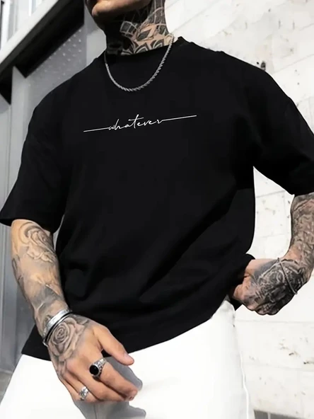 Erkek Baskılı T-Shirt Kısa Kol Bisiklet Yaka Regular Fit Yazlık Tişört - Siyah ürün görseli 1