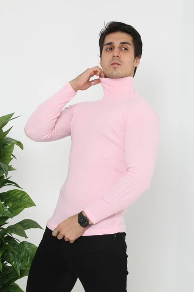 Erkek Fitilli Kaşkorse Kumaş Boğazlı Full Likralı Slimfit Body - Toz Pembe ürün görseli 1