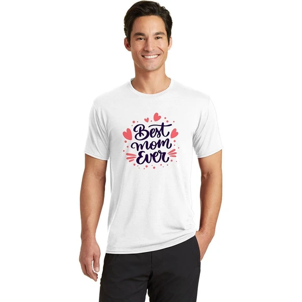 Erkek Kısa Kol Tişört Bisiklet Yaka Anneler Günü'ne Özel Baskılı T-Shirt - Beyaz ürün görseli 1