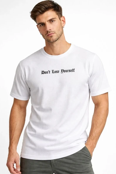 Erkek Wafıl Kumaş Tişört Regular Kalıp Bisiklet Yaka Baskılı T-Shirt - Beyaz ürün görseli 1