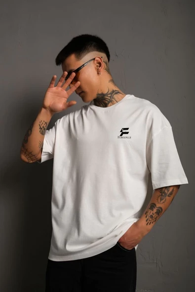 Erkek Kısa Kol Yazlık Tişört Bisiklet Yaka Baskılı Oversize T-Shirt - Beyaz ürün görseli 1