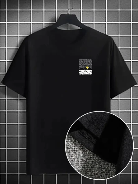 Erkek Tişört Dağ Grafikli Kısa kollu Yazlık T-shirt - Siyah ürün görseli 1