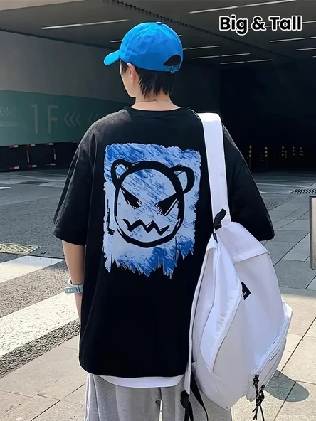 ERKEK  Tişört Bisiklet Yaka Kore tarzı baskı Kısa Kol t-shirt - Siyah ürün görseli 1