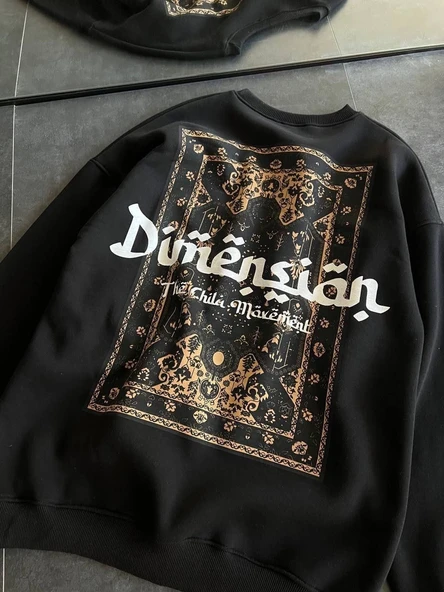 Kadın 3 İplik Pamuklu Bisiklet Yaka Baskılı SweatShirt - Siyah ürün görseli 1