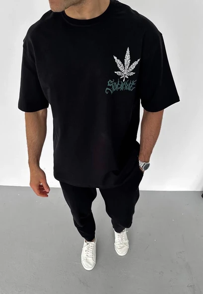 Erkek Baskılı T-Shirt Kısa Kol Bisiklet Yaka Regular Fit Rahat Kalıp Günlük Tişört - Siyah ürün görseli 1