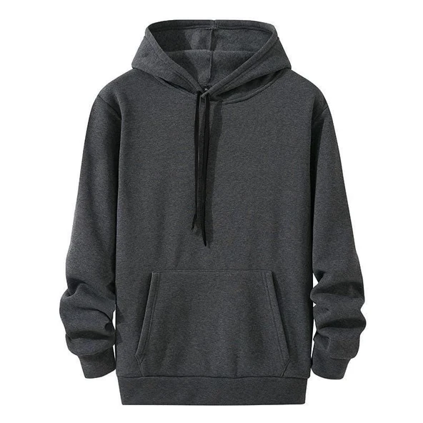 Kadın Kapüşonlu Kanguru Cepli 3 İplik Pamuklu Oversize Hoodie Sweatshirt - Füme ürün görseli 1