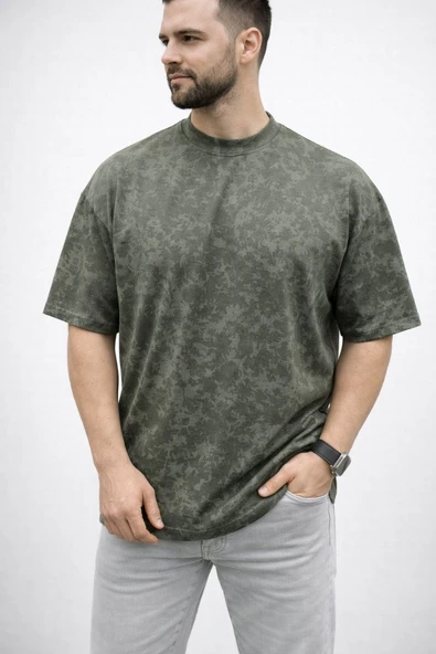 Erkek Premium Tişört OSY Yumuşak Dokulu Yıkamalı Oversize T-Shirt - Haki ürün görseli 1
