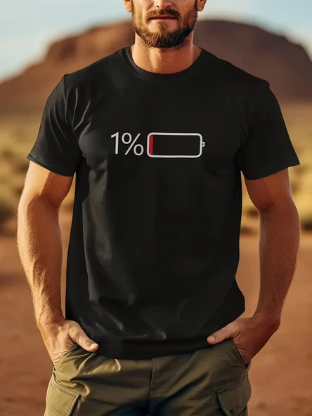 Erkek Sarj %1 Baskılı T-Shirt Kısa Kol Bisiklet Yaka Regular Fit Tişört - - Siyah ürün görseli 1