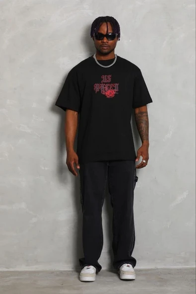 Erkek Baskılı T-Shirt Kısa Kol Bisiklet Yaka Regular Fit Tişört - Siyah ürün görseli 1
