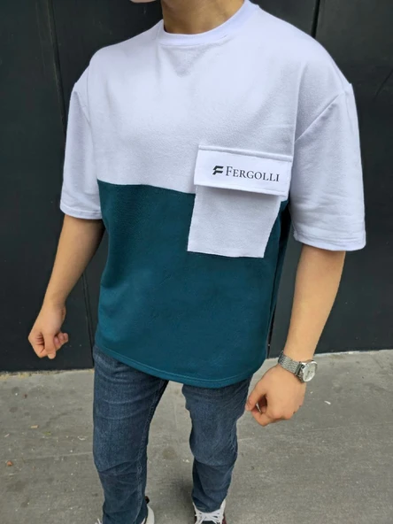 ERKEK Tişört Torba Cepli Parçalı Kısa Kol T-Shirt - Lacivert ürün görseli 1