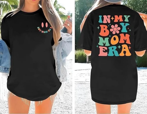 Kadın Baskılı T-Shirt Kısa Kol Bisiklet Yaka Oversize Rahat Kalıp Tişört - Siyah ürün görseli 1