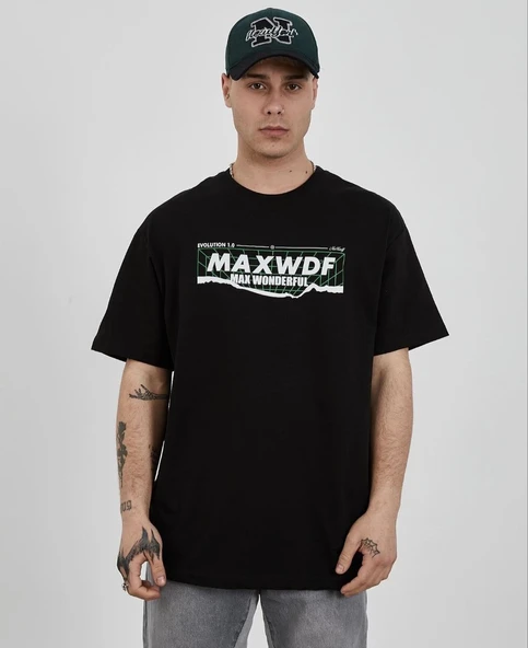 Erkek Kısa Kol Yazlık Tişört Bisiklet Yaka Baskılı Oversize T-Shirt - Siyah ürün görseli 1