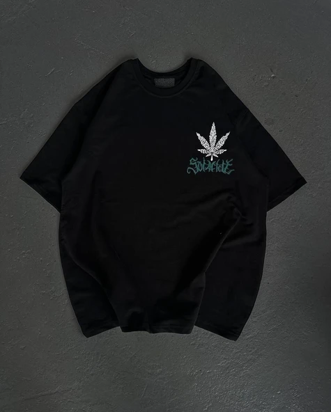 Kadın Baskılı T-Shirt Kısa Kol Bisiklet Yaka Oversize Rahat Kalıp Günlük Tişört   - Siyah ürün görseli 1
