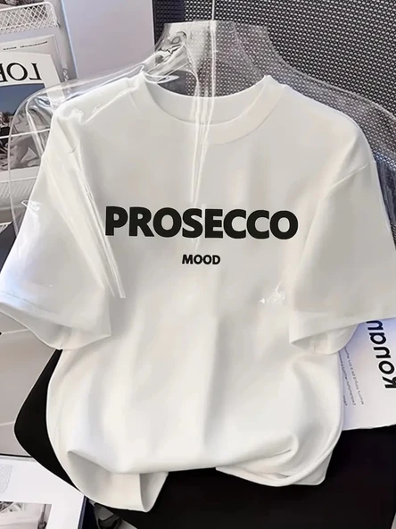 Kadın Kısa Kol Yazlık Tişört Bisiklet Yaka Baskılı Oversize T-Shirt - Beyaz ürün görseli 1