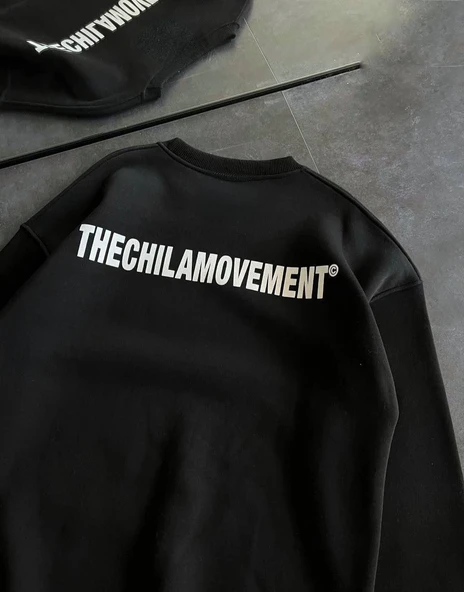 Kadın 3 iplik Kışlık pamuklu Bisiklet Yaka Oversize Baskılı SweatShirt - Siyah ürün görseli 1