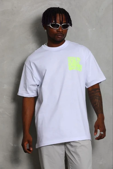 Erkek Baskılı T-Shirt Kısa Kol Bisiklet Yaka Regular Fit Tişört - Beyaz ürün görseli 1