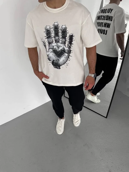 Erkek Baskılı T-Shirt Kısa Kol Bisiklet Yaka Regular Fit Rahat Kalıp Günlük Tişört - Beyaz ürün görseli 1