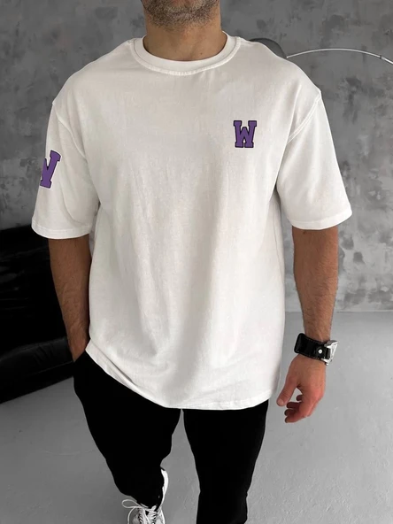 Erkek Kısa Kol Tişört Bisiklet Yaka W Wildone Baskılı T-Shirt - Beyaz ürün görseli 1
