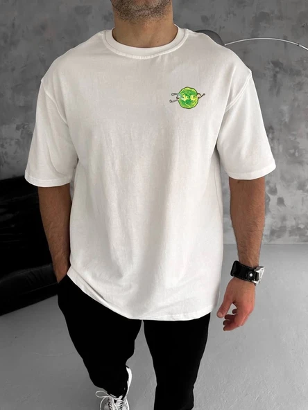 Erkek Kısa Kol Tişört Bisiklet Yaka RİCK AND MORTY Baskılı T-Shirt - Beyaz ürün görseli 1